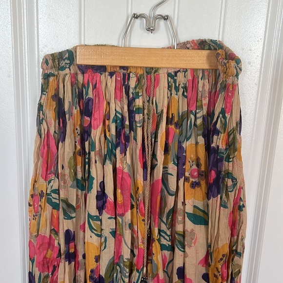VINTAGE 90s 80s BoHo Cotton India Floral Gauzy MAXi Skirt S M L XL - Picture 2 of 5
